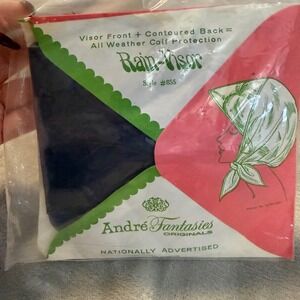 Vintage André Fantasies Rain-Visor #855‎ Blue Nylon Chiffon Rain Hood NOS